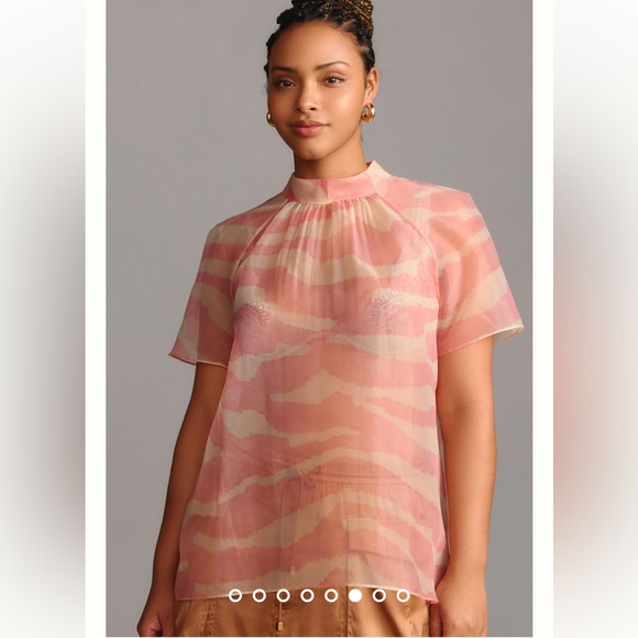 Anthropologie NWT Daniel Rainn Mock-Neck Short-Sleeve Blouse Size M. - Picture 6 of 15